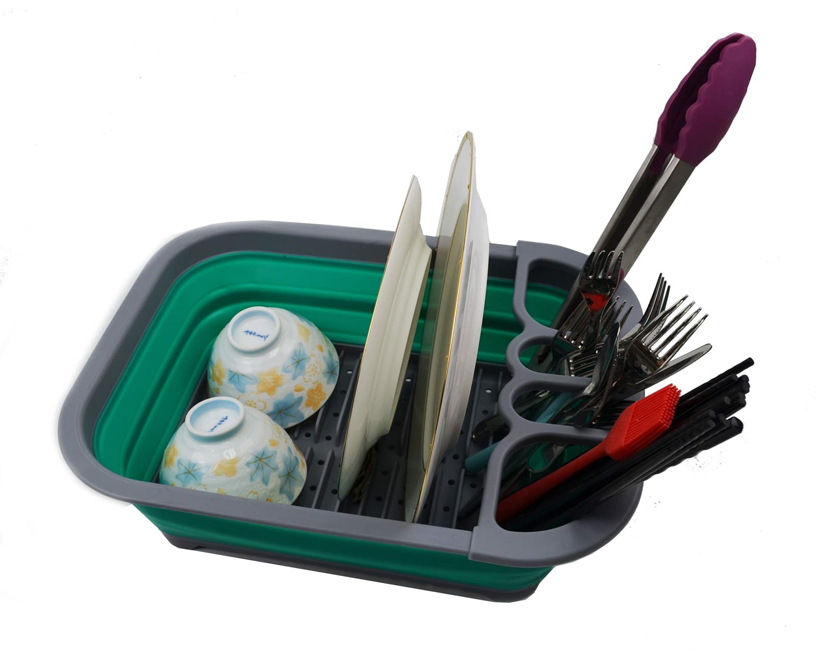 Sammart Collapsible Dish Drainer With Drainer Board - Foldable Drying Rack Set - Portable Dinnerware Organizer - Space Saving Ki